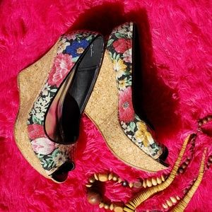 Bamboo sequined faux cork wedges size 8